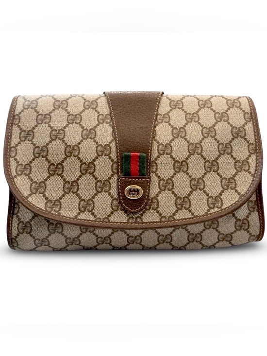 Gucci Handbags - Vintage Gucci GG Supreme Monogram Web Clutch Bag Brown Canvas Leather Crossbody